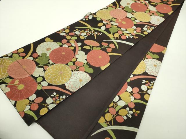 平和屋着物●六通柄袋帯 紹巴 菊文 正絹 逸品 DAAY1303ps