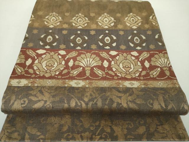 平和屋着物●六通柄袋帯 紬地 唐織 更紗花文 金糸 正絹 逸品 DAAY1351ps