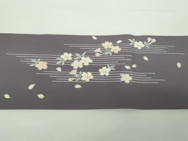 平和屋着物●東京手描友禅 加納知之 塩瀬 九寸名古屋帯 駒刺繍 舞桜 金彩 半色 正絹 逸品 DAAY1392ps