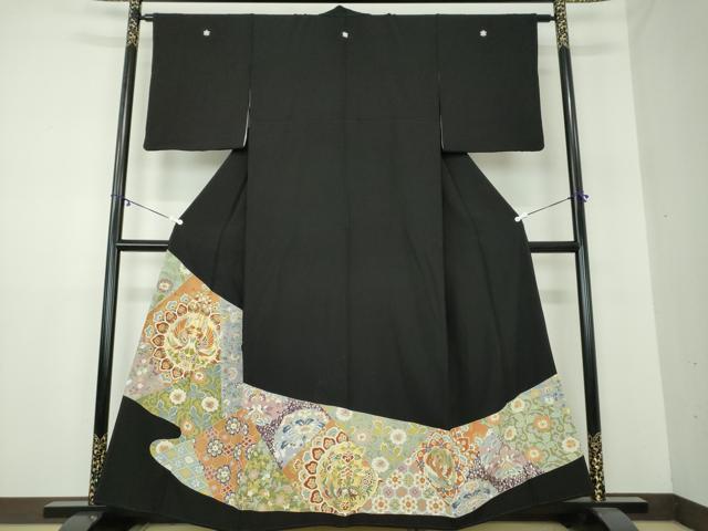 平和屋着物●豪華黒留袖 駒刺繍 正倉院鳳凰更紗花文 金彩 正絹 逸品 DAAY1513ps