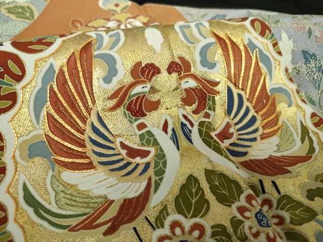 平和屋着物●豪華黒留袖 駒刺繍 正倉院鳳凰更紗花文 金彩 正絹 逸品 DAAY1513ps