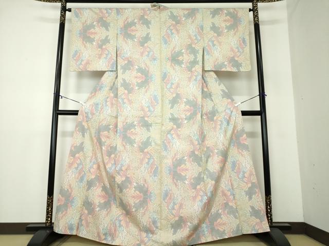 平和屋着物●本場大島紬 白大島 7マルキ 草花文 正絹 逸品 DAAY1530ps