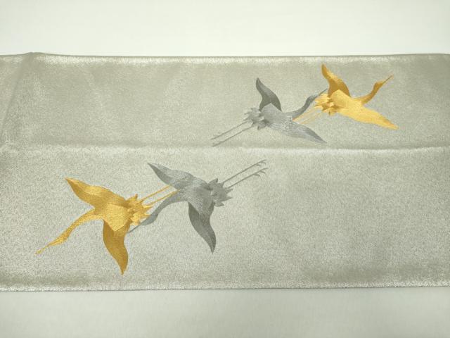 平和屋着物●極上 国際的伝統工芸作家 十二代・藤林徳扇 苑寿 綴れ 両面 太鼓柄袋帯 立鶴 金銀糸 正絹 逸品 DAAY1543ps