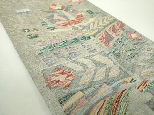 平和屋着物▽太鼓柄袋帯 スリーシーズン帯 春 夏 秋 すくい織 花鳥文 金糸 正絹 逸品 DAAY1551ps
