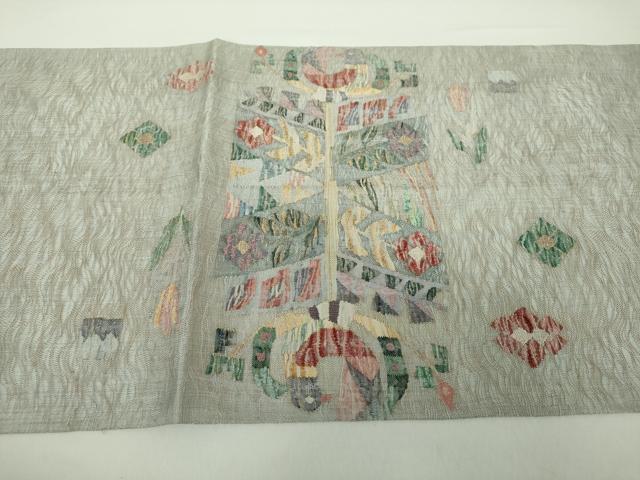 平和屋着物▽太鼓柄袋帯 スリーシーズン帯 春 夏 秋 すくい織 花鳥文 金糸 正絹 逸品 DAAY1551ps