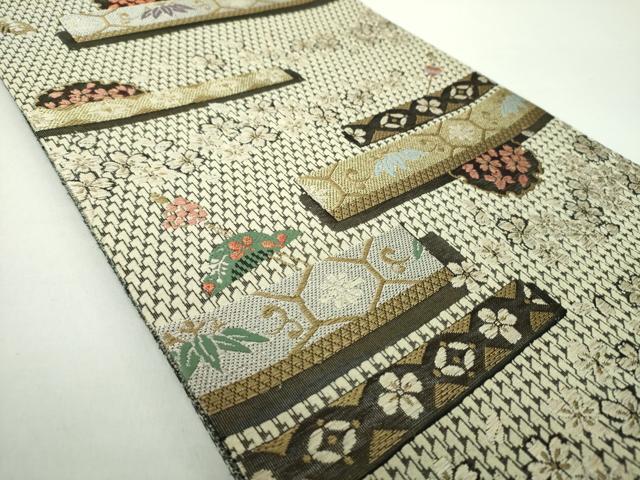 平和屋着物▽両面 六通柄袋帯 スリーシーズン帯 春 夏 秋 唐織 雪輪花文 櫛 簪 金銀糸 正絹 逸品 未使用 DAAY1559ps