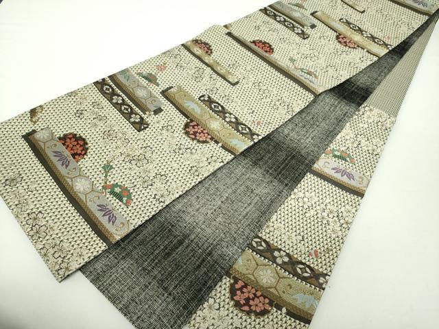 平和屋着物▽両面 六通柄袋帯 スリーシーズン帯 春 夏 秋 唐織 雪輪花文 櫛 簪 金銀糸 正絹 逸品 未使用 DAAY1559ps