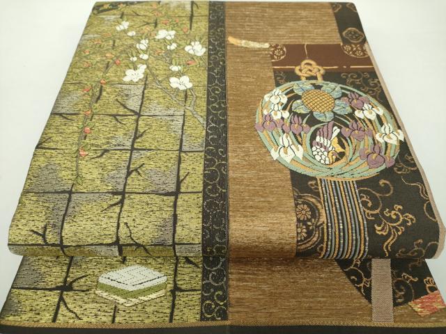 平和屋着物●両面 六通柄 本袋帯 唐織 転生 吉祥花文 金糸 正絹 逸品 DAAY1561ps