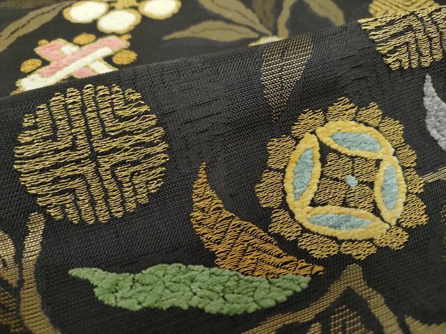 平和屋着物●六通柄袋帯 紬地 モール 名物裂 笹蔓緞子 宝尽くし 金糸 正絹 逸品 DAAY1571ps
