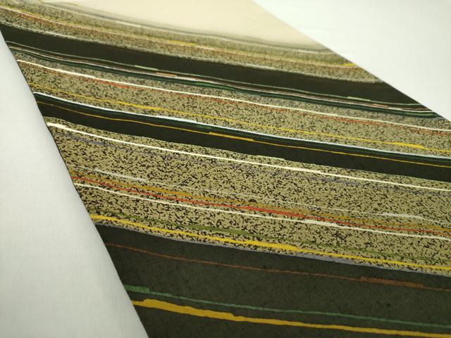平和屋着物●太鼓柄袋帯 紬地 刺繍 斜線文 正絹 逸品 未使用 DAAY1575ps