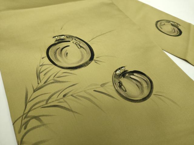 平和屋着物●塩瀬 九寸名古屋帯 手描き 達磨 だるま 金彩 正絹 逸品 DAAY1618ps