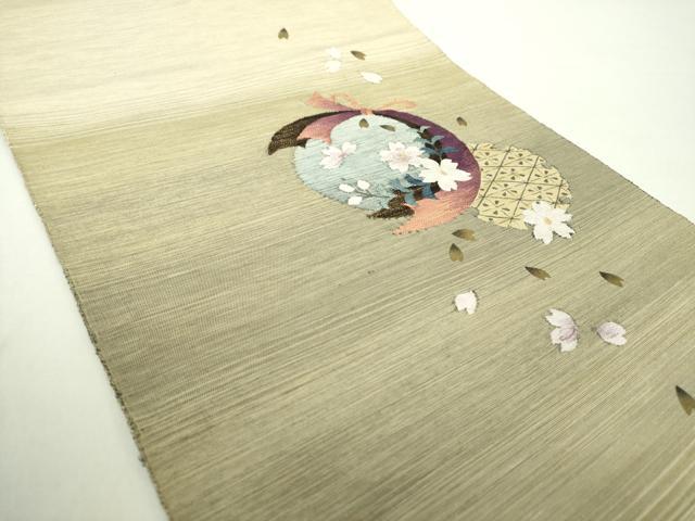 平和屋着物●八寸名古屋帯 紬地 舞桜 雪輪花文 金糸 正絹 逸品 DAAY1627ps