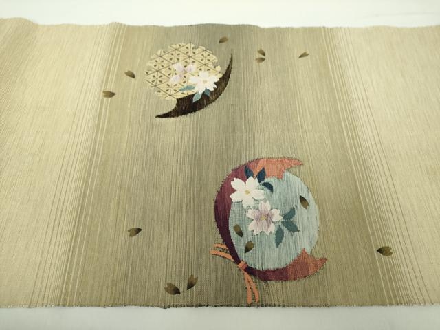 平和屋着物●八寸名古屋帯 紬地 舞桜 雪輪花文 金糸 正絹 逸品 DAAY1627ps