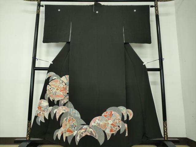 平和屋着物●豪華黒留袖 駒刺繍 吉祥花丸文 金銀彩 正絹 逸品 DAAY1692ps