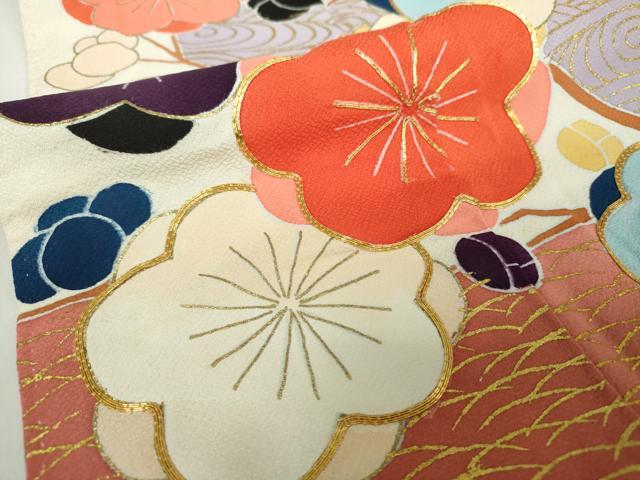 平和屋着物●豪華振袖 駒刺繍 流水枝梅 金彩 正絹 逸品 DAAY1730ps