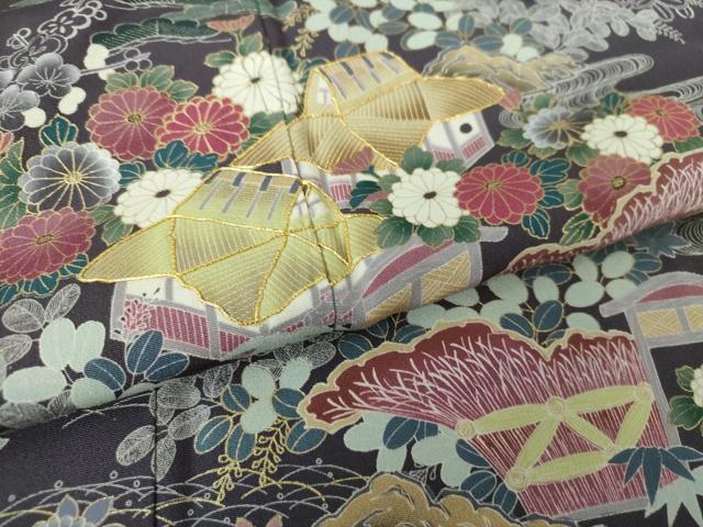 平和屋着物●色留訪問着 駒刺繍 御所解文 金彩 正絹 逸品 DAAY1736ps