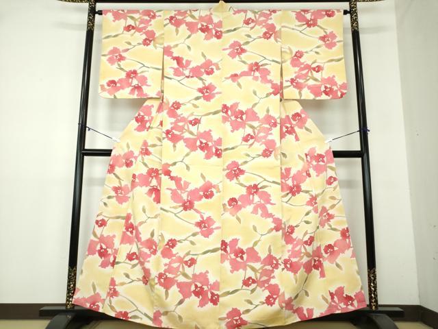 平和屋着物●上質な小紋 お召縮緬 枝花文 暈し染め 正絹 逸品 DAAY1781ps