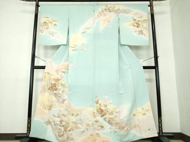 平和屋着物●創業460年・千總 訪問着 駒刺繍 御所車風景花文 暈し染め 金彩 正絹 逸品 DAAY1813ps
