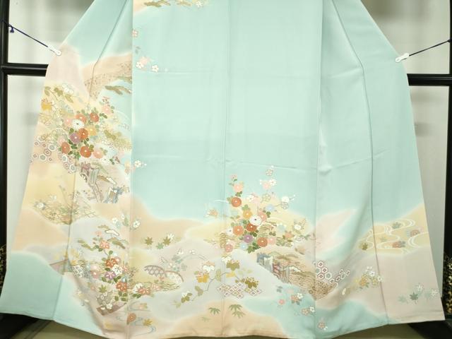 平和屋着物●創業460年・千總 訪問着 駒刺繍 御所車風景花文 暈し染め 金彩 正絹 逸品 DAAY1813ps