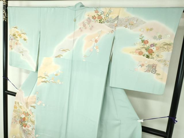 平和屋着物●創業460年・千總 訪問着 駒刺繍 御所車風景花文 暈し染め 金彩 正絹 逸品 DAAY1813ps