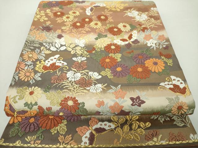 平和屋着物●六通柄袋帯 唐織 舞蝶花文 金糸 正絹 逸品 DAAY1844ps