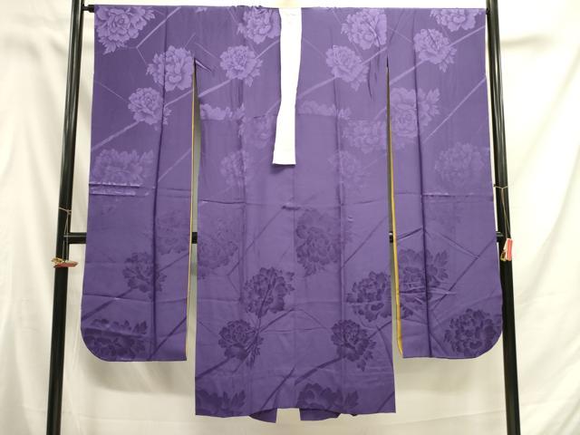 平和屋着物●振袖用長襦袢 無双仕立て 牡丹地紋 滅紫色 正絹 逸品 DAAY2046op