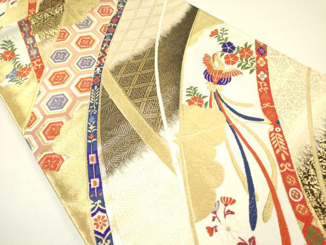 平和屋着物◎六通柄袋帯 唐織 鳳凰亀甲花文 金糸 正絹 逸品 DAAY2340op