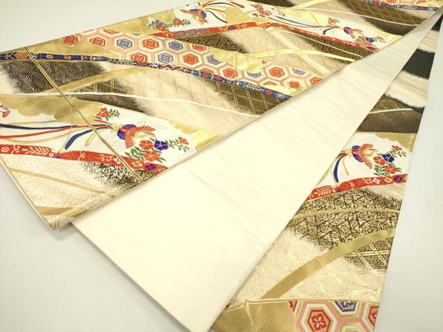 平和屋着物◎六通柄袋帯 唐織 鳳凰亀甲花文 金糸 正絹 逸品 DAAY2340op