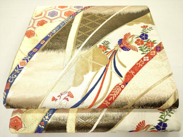 平和屋着物◎六通柄袋帯 唐織 鳳凰亀甲花文 金糸 正絹 逸品 DAAY2340op