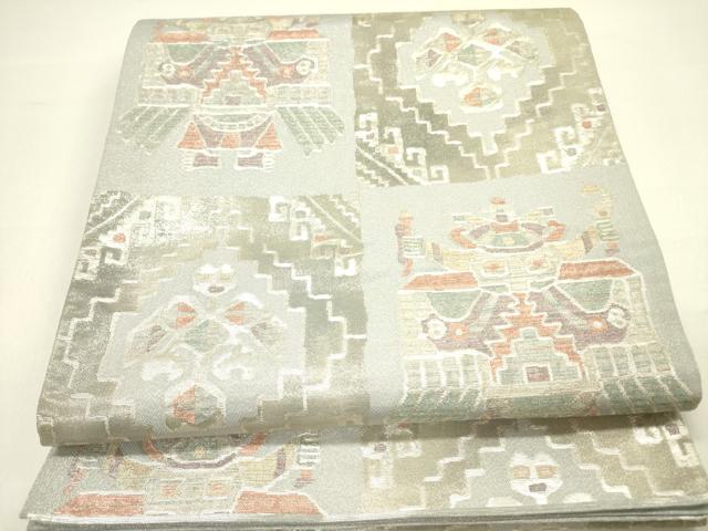 平和屋着物◎六通柄袋帯 コプト文様 銀糸 正絹 逸品 DAAY2368op