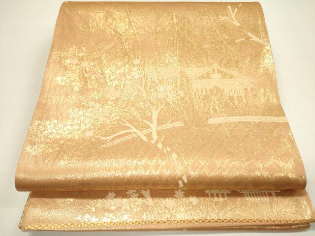 平和屋着物◎六通柄袋帯 風景花文 金糸 正絹 逸品 DAAY2379op