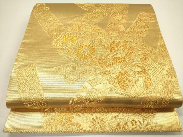 平和屋着物◎六通柄袋帯 鴛鴦雪輪花文 金糸 正絹 逸品 DAAY2382op