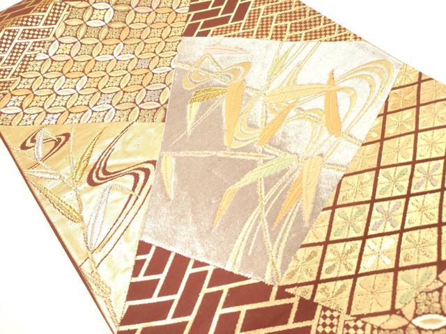 平和屋着物◎六通柄袋帯 唐織 笹の葉吉祥文 金銀糸 正絹 逸品 DAAY2391op
