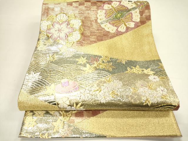 平和屋着物◎六通柄袋帯 舞蝶花文 金銀糸 正絹 逸品 DAAY2394op
