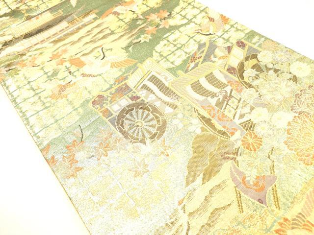 平和屋着物◎六通柄袋帯 御所車飛鶴花文 金糸 正絹 逸品 DAAY2405op
