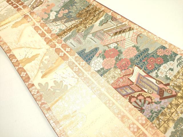 平和屋着物◎六通柄袋帯 ふたみ屏風絵 金糸 正絹 逸品 DAAY2425op
