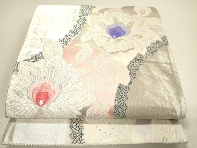 平和屋着物◎六通柄袋帯 唐織 更紗花文 銀糸 正絹 逸品 DAAY2432op