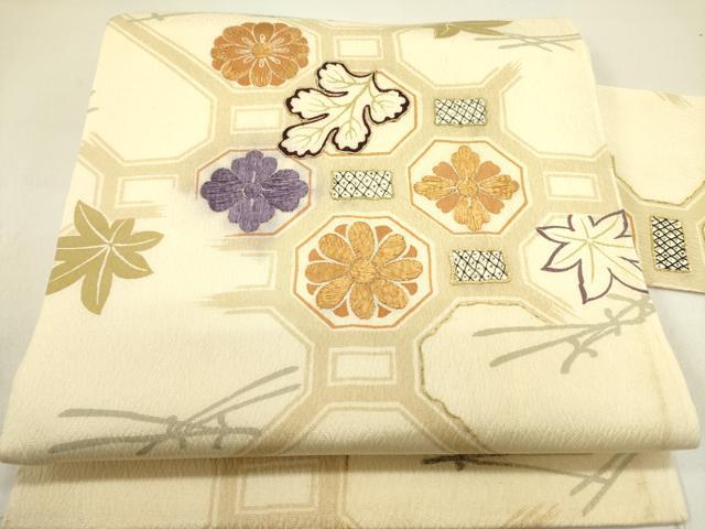 平和屋着物●アンティーク 大正ロマン 九寸名古屋帯 駒刺繍 蜀江花文 正絹 逸品 DAAY2661op