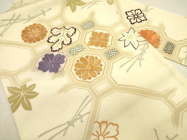 平和屋着物●アンティーク 大正ロマン 九寸名古屋帯 駒刺繍 蜀江花文 正絹 逸品 DAAY2661op