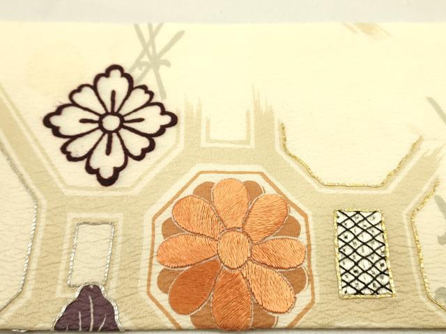 平和屋着物●アンティーク 大正ロマン 九寸名古屋帯 駒刺繍 蜀江花文 正絹 逸品 DAAY2661op
