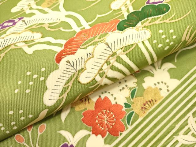 平和屋着物●塩瀬 九寸名古屋帯 駒刺繍 流水花松文 金彩 正絹 逸品 DAAY2680op