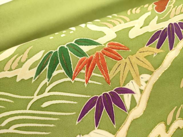 平和屋着物●塩瀬 九寸名古屋帯 駒刺繍 流水花松文 金彩 正絹 逸品 DAAY2680op