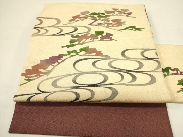 平和屋着物●九寸名古屋帯 型染 流水風景文 鬼しぼ縮緬 正絹 逸品 DAAY2694op