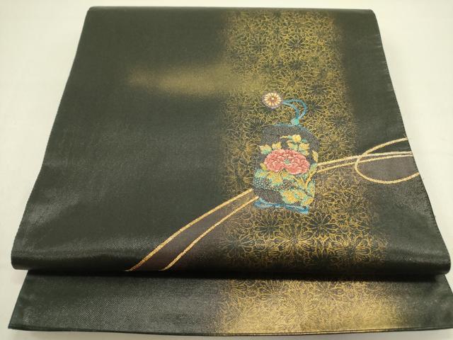 平和屋着物●太鼓柄袋帯 芳薫 黒地 金糸 引箔 正絹 逸品 DAAY2707op