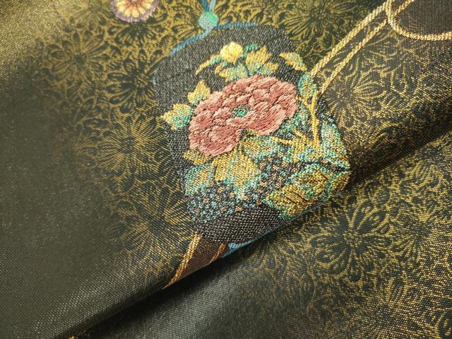 平和屋着物●太鼓柄袋帯 芳薫 黒地 金糸 引箔 正絹 逸品 DAAY2707op