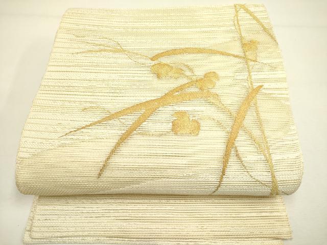 平和屋着物*夏物 八寸名古屋帯 草花 金糸 正絹 逸品 DAAY2926op