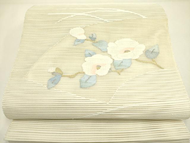 平和屋着物*夏物 絽綴れ 八寸名古屋帯 地紙草花 金糸 正絹 逸品 DAAY2938op