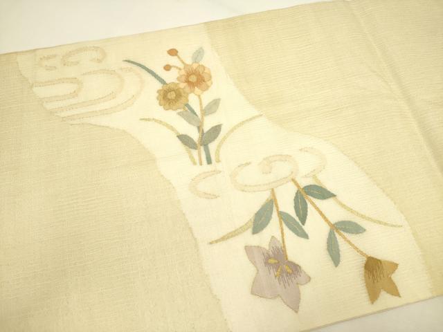 平和屋着物*夏物 太鼓柄袋帯 すくい織 草花 金糸 正絹 逸品 DAAY2984op