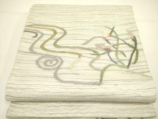 平和屋着物*夏物 太鼓柄袋帯 すくい織 草花 正絹 逸品 DAAY2992op