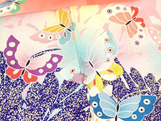 平和屋着物∵女の子 十三参り 子供 祝着 舞蝶文 暈し染め 金彩 逸品 DAAY3063ma